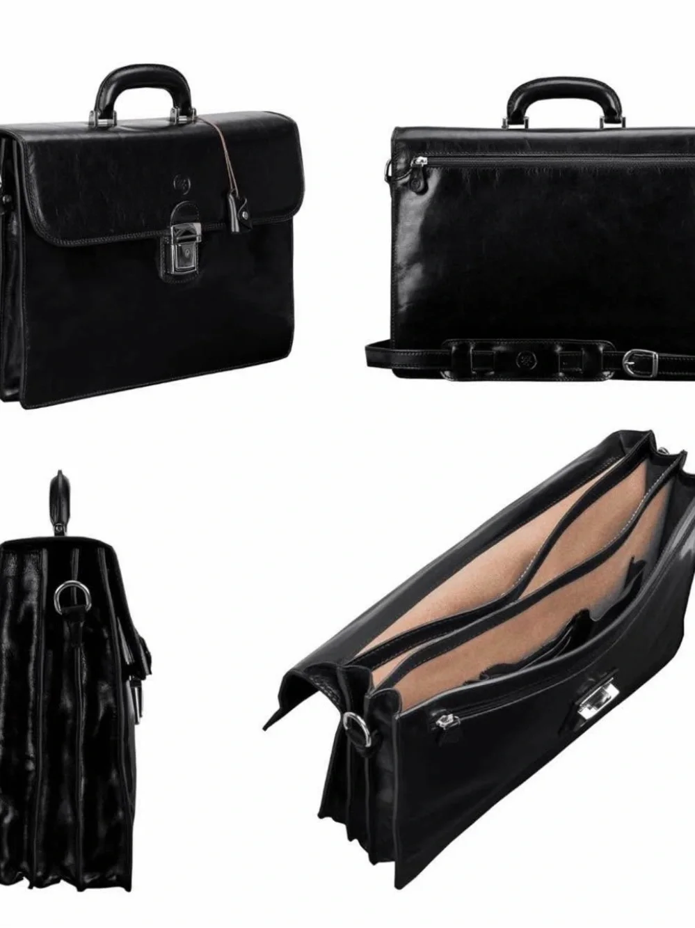 The Paolo3 Classic Leather Briefcase for Men - Black